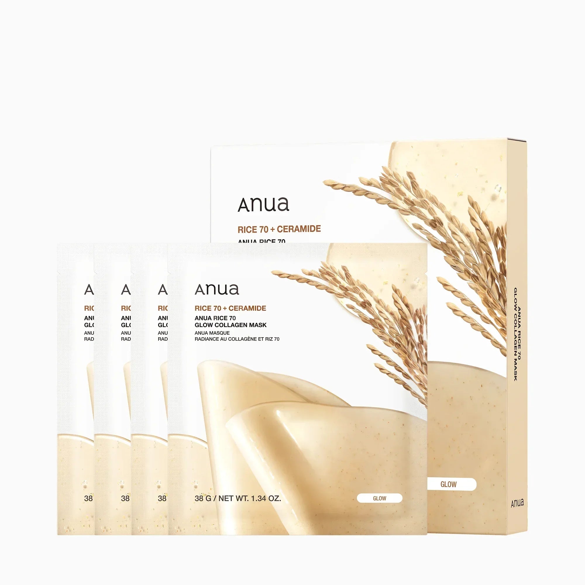 Rice 70 Glow Collagen Mask 38 g. x 4 unidades - Namü 나무